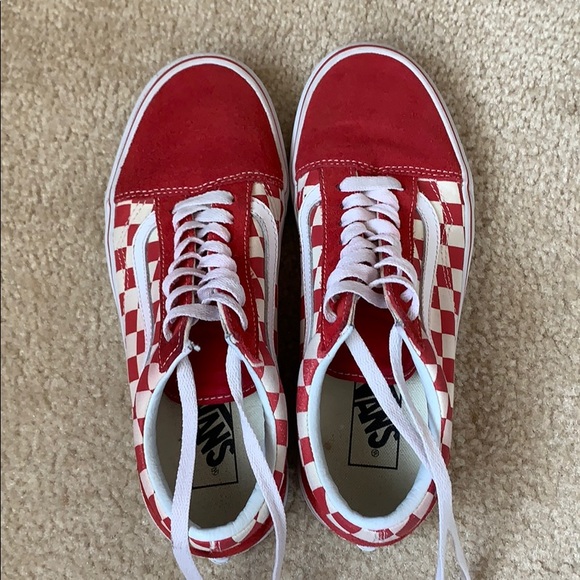 old skool vans red checkerboard